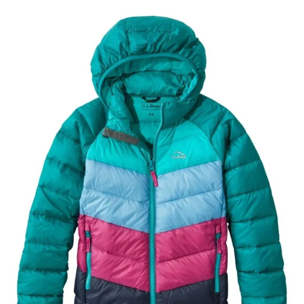 LL Bean Kids Ultralight 650 Down Jacket Colorblock Size M 10-12